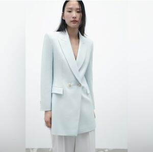 Oversized Double Breasted Shoulder Padded Light BLUE BLAZER Zara